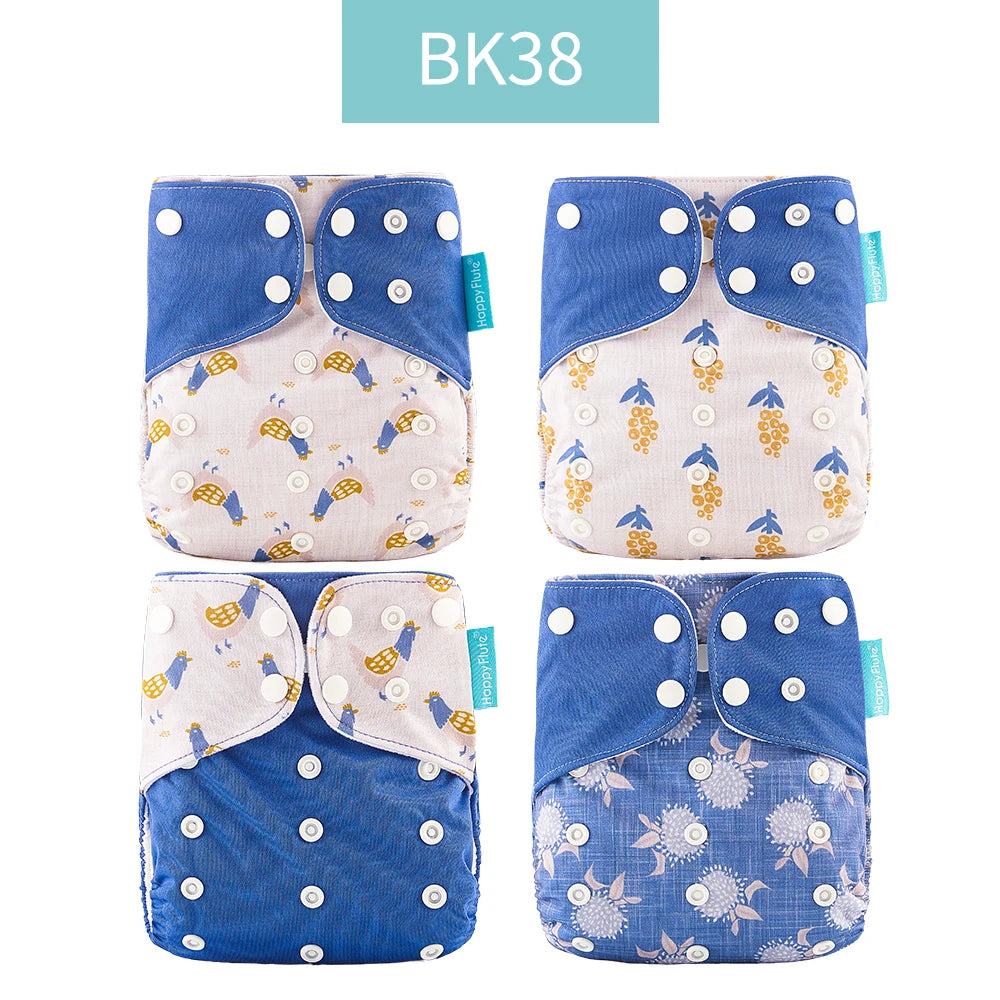 HappyFlute 4-Piece Eco-Friendly Reusable Pocket Cloth Diaper Set
