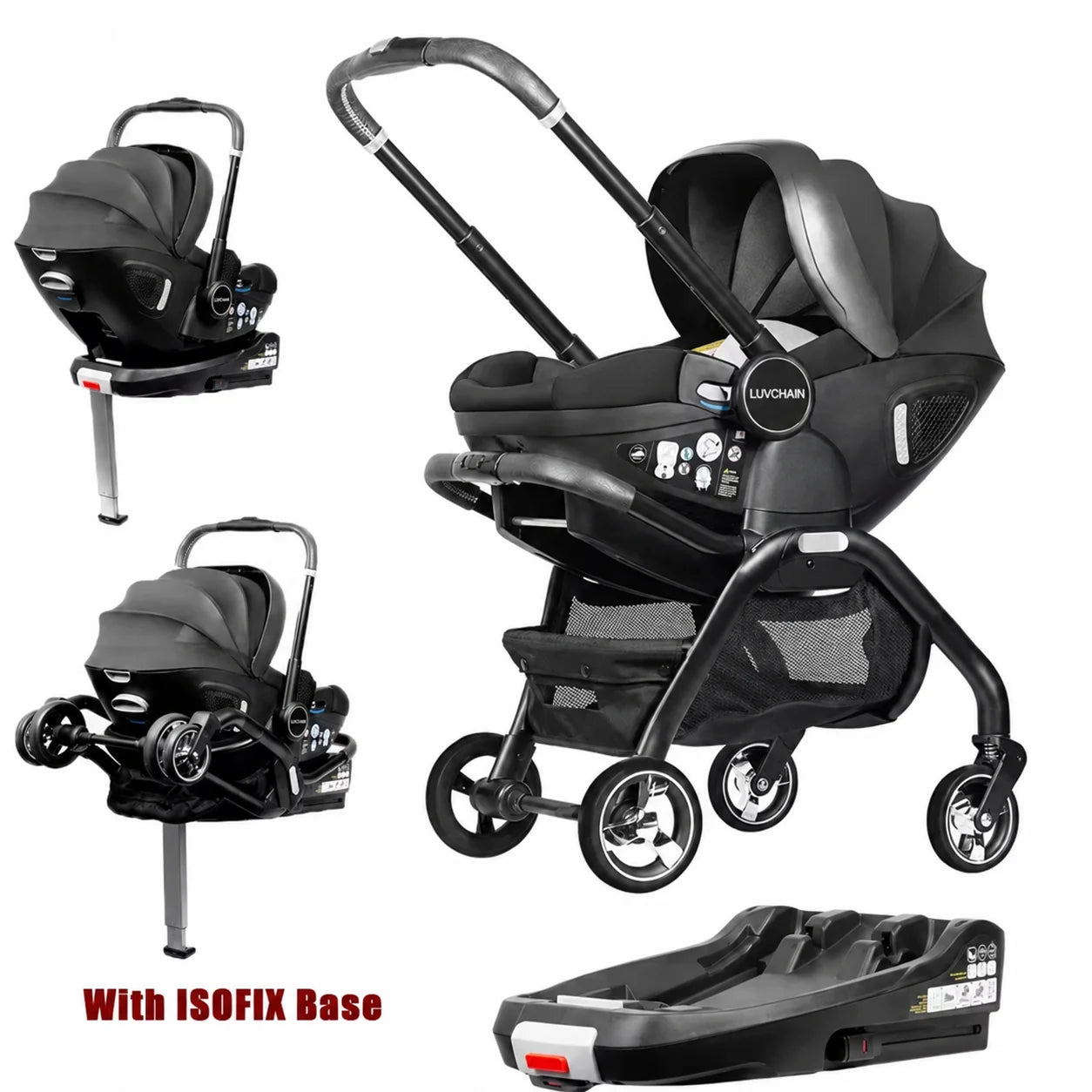4-in-1 Luxury Baby Stroller & Car Seat Travel System with ISOFIX Base