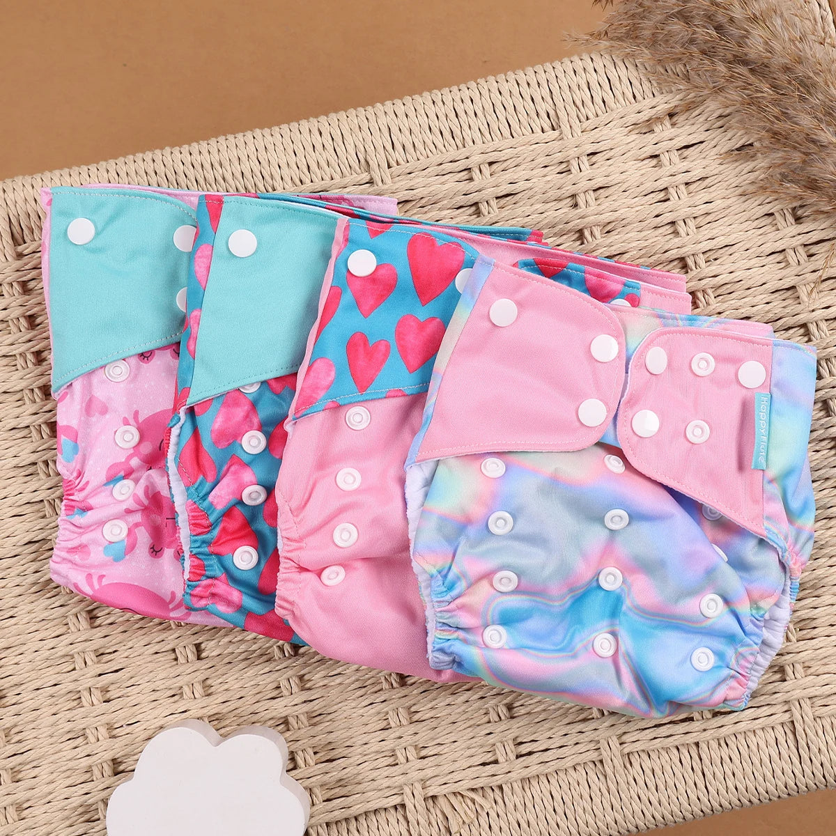 HappyFlute 4-Piece Eco-Friendly Reusable Pocket Cloth Diaper Set