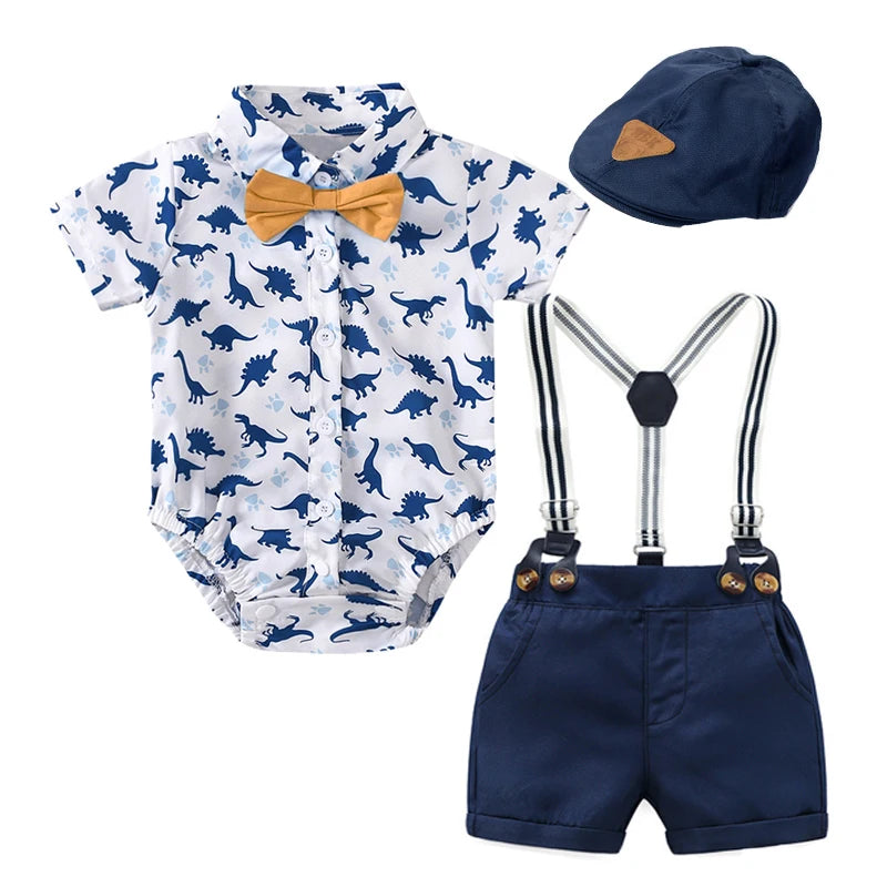 Baby Boy Gentleman Striped Romper & Bow Hat Set