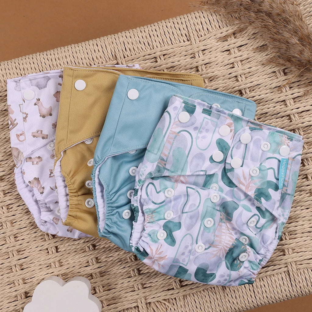 HappyFlute 4-Piece Eco-Friendly Reusable Pocket Cloth Diaper Set