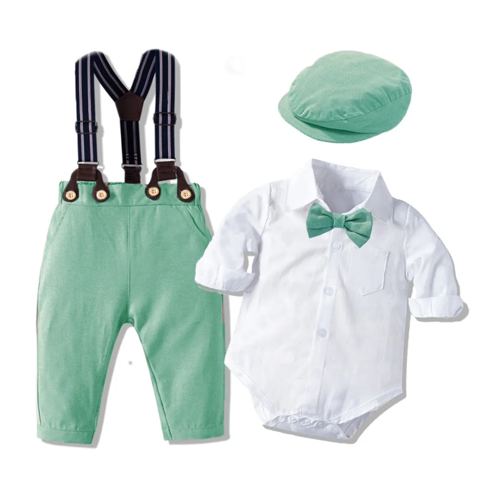 Baby Boy Gentleman Striped Romper & Bow Hat Set