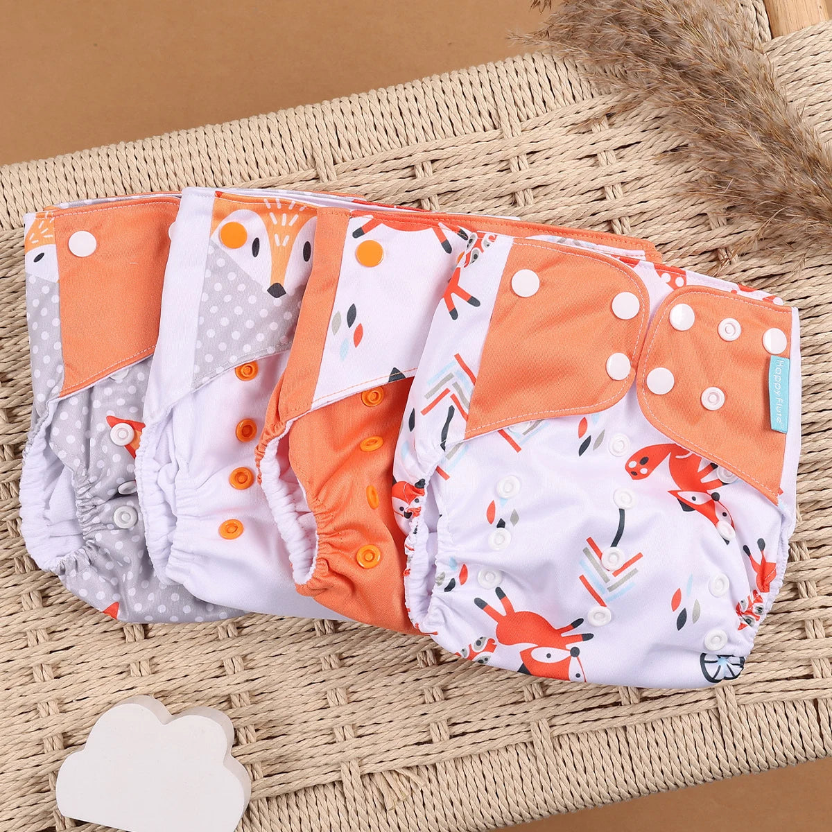 HappyFlute 4-Piece Eco-Friendly Reusable Pocket Cloth Diaper Set