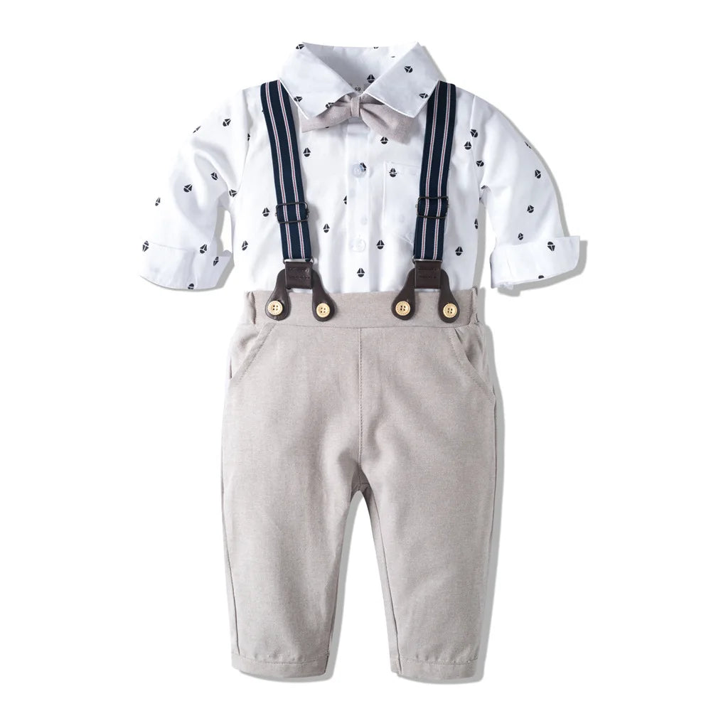 Baby Boy Gentleman Striped Romper & Bow Hat Set