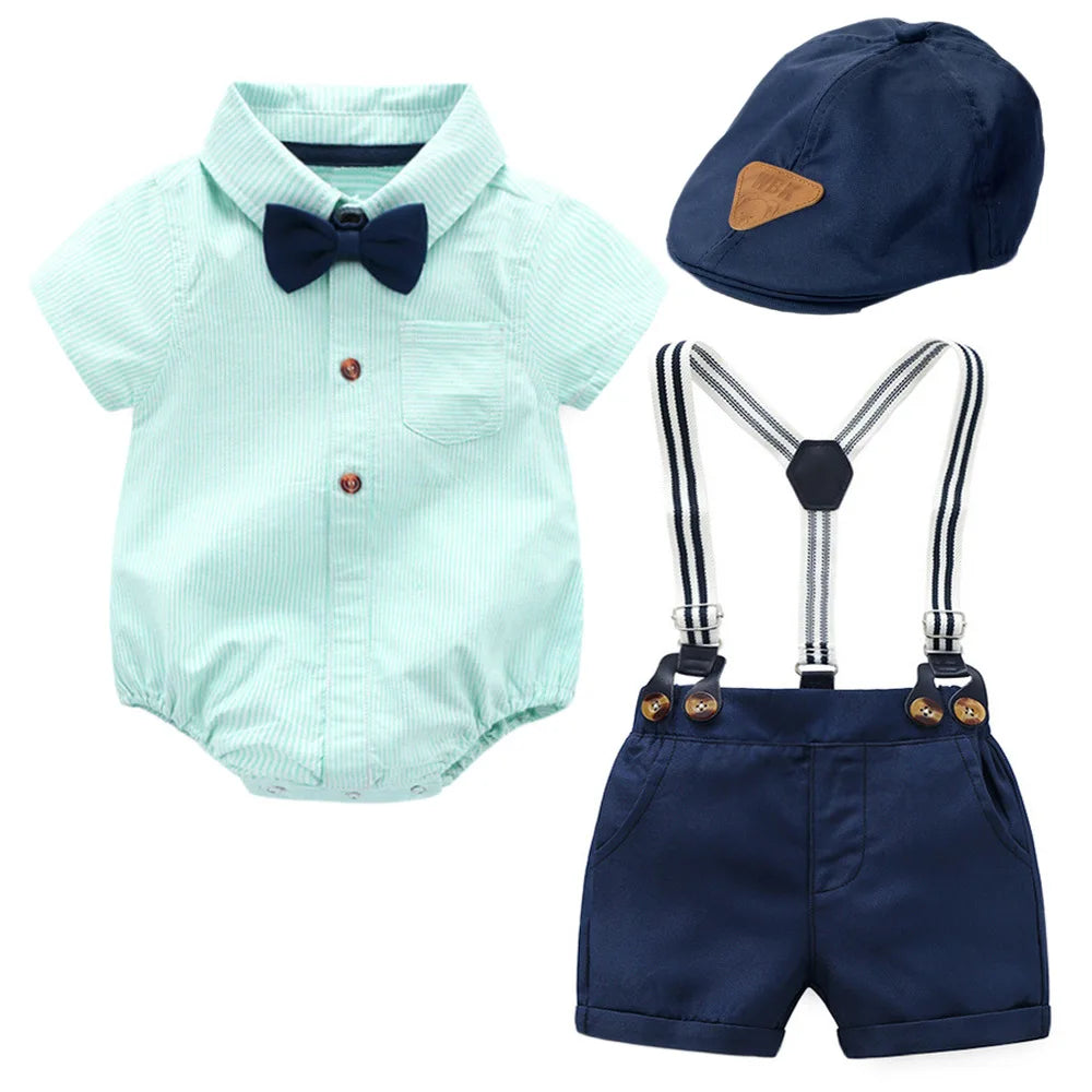 Baby Boy Gentleman Striped Romper & Bow Hat Set
