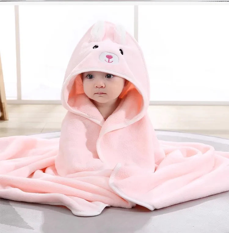 Hooded Baby Bath Towel & Coral Fleece Blanket