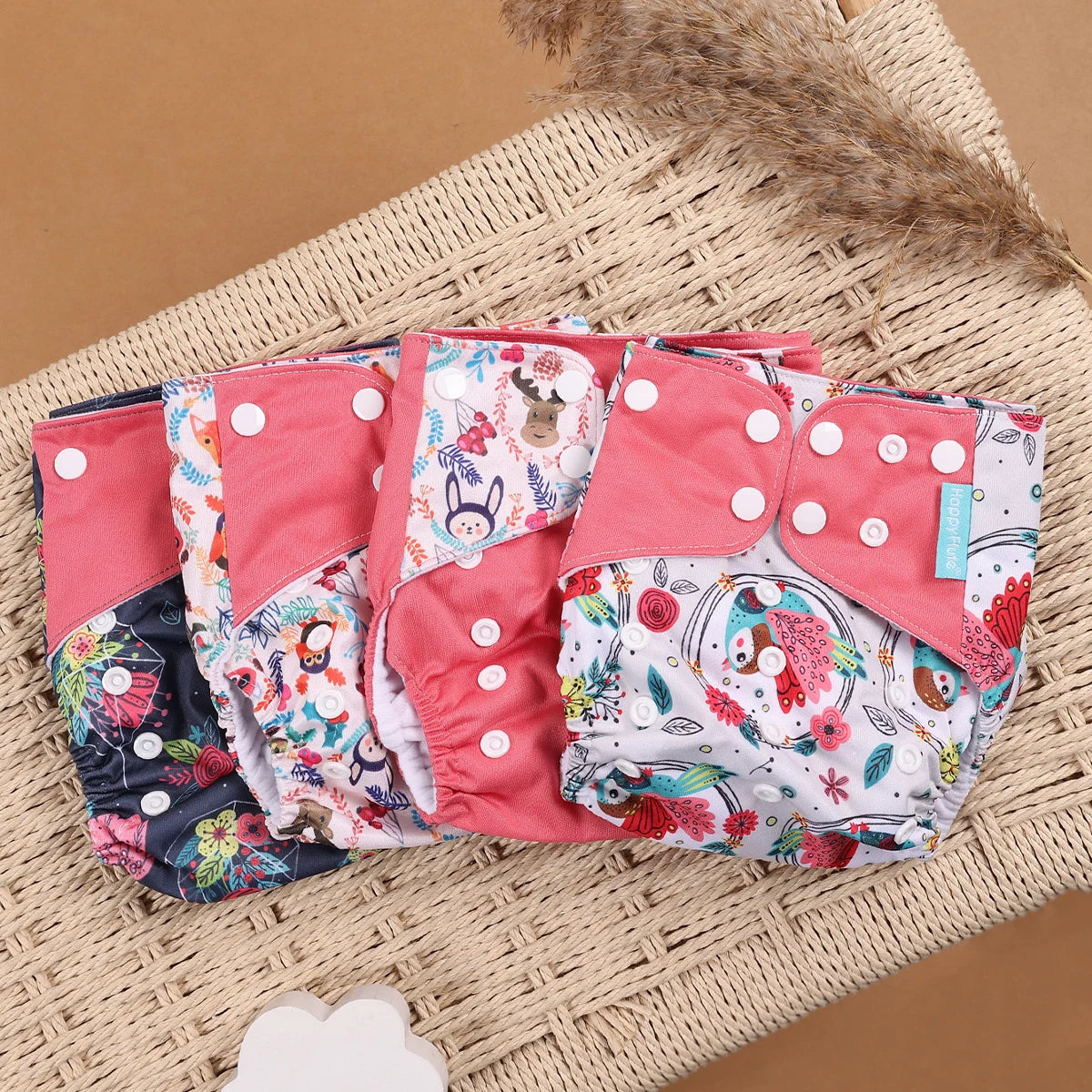 HappyFlute 4-Piece Eco-Friendly Reusable Pocket Cloth Diaper Set