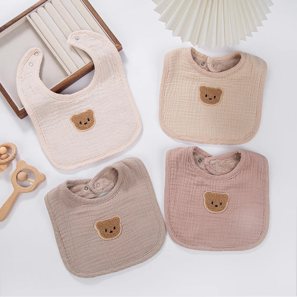 Cute Bear Muslin Cotton Baby Bandana Bib