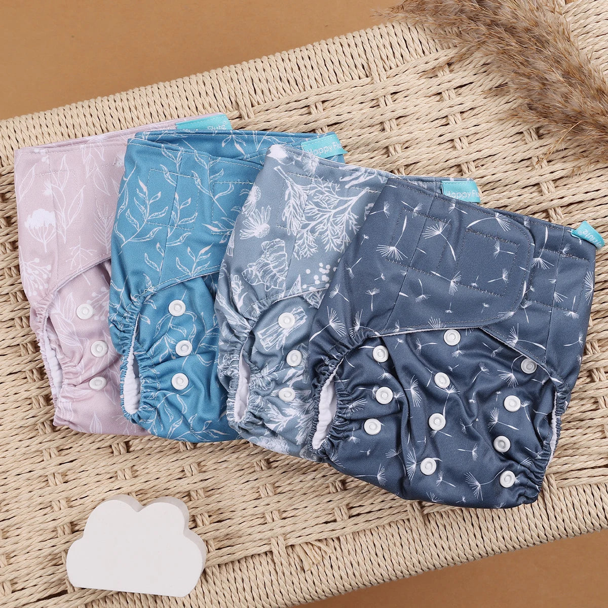 HappyFlute 4-Piece Eco-Friendly Reusable Pocket Cloth Diaper Set