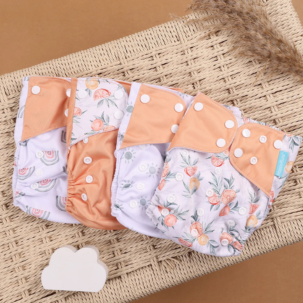 HappyFlute 4-Piece Eco-Friendly Reusable Pocket Cloth Diaper Set